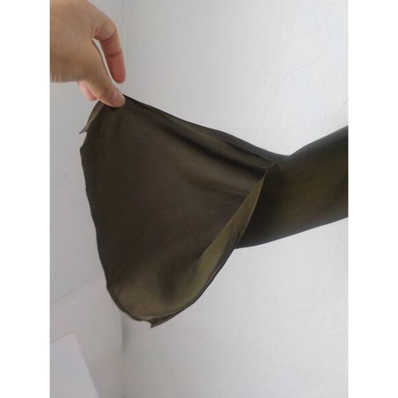 Jordan Louis Green Blouse Top Tie Front Hook Eye Long open Sleeves Fits S/M - Picture 4 of 8